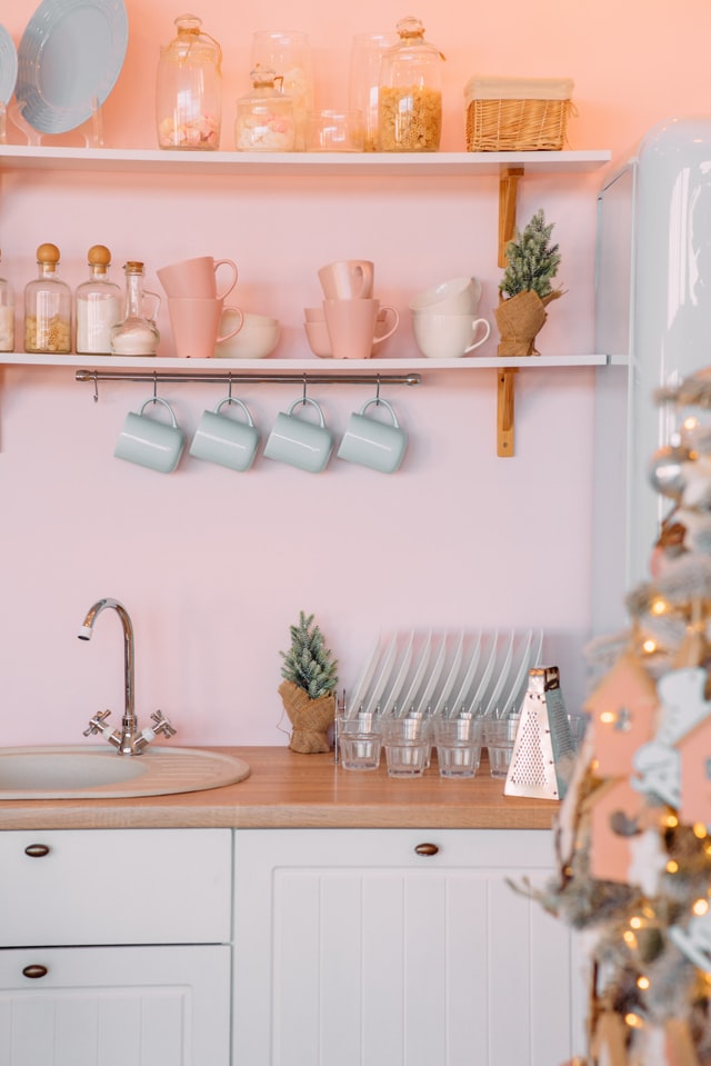 pink boho kitchen