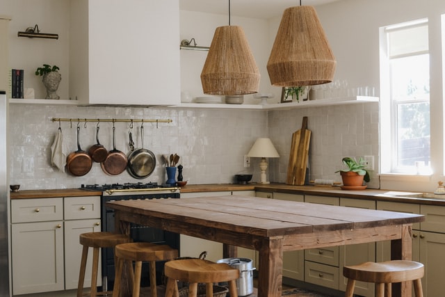 natural materials in boho kitchen