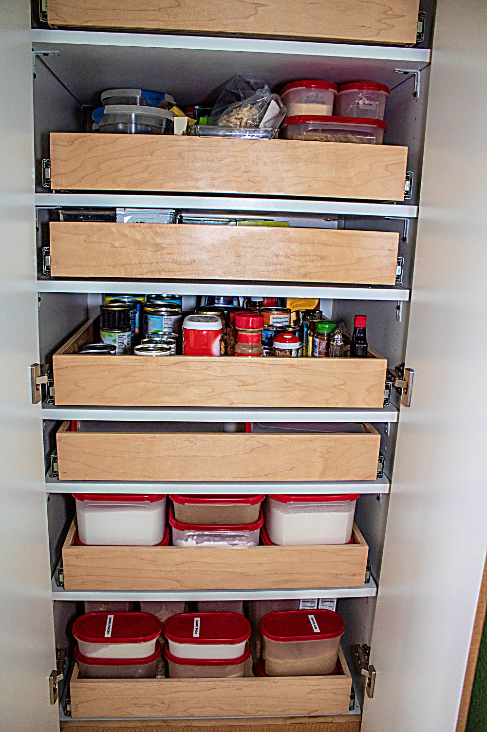 Modern pantry with rollout shelves for easy access