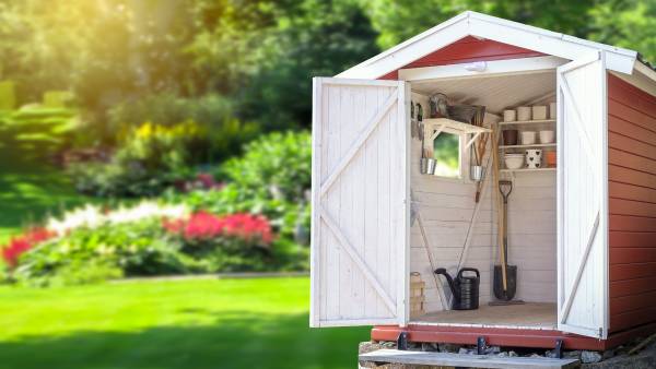 garden shed with tools inside