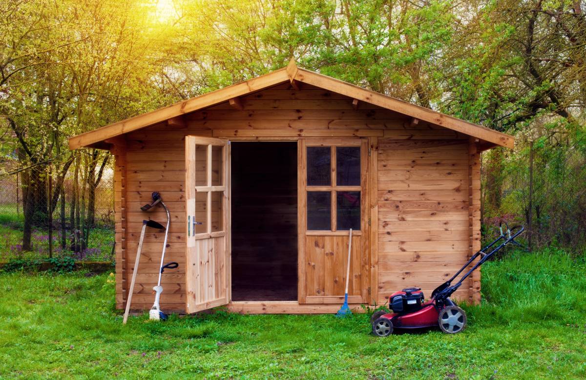 wooden shed in backyard