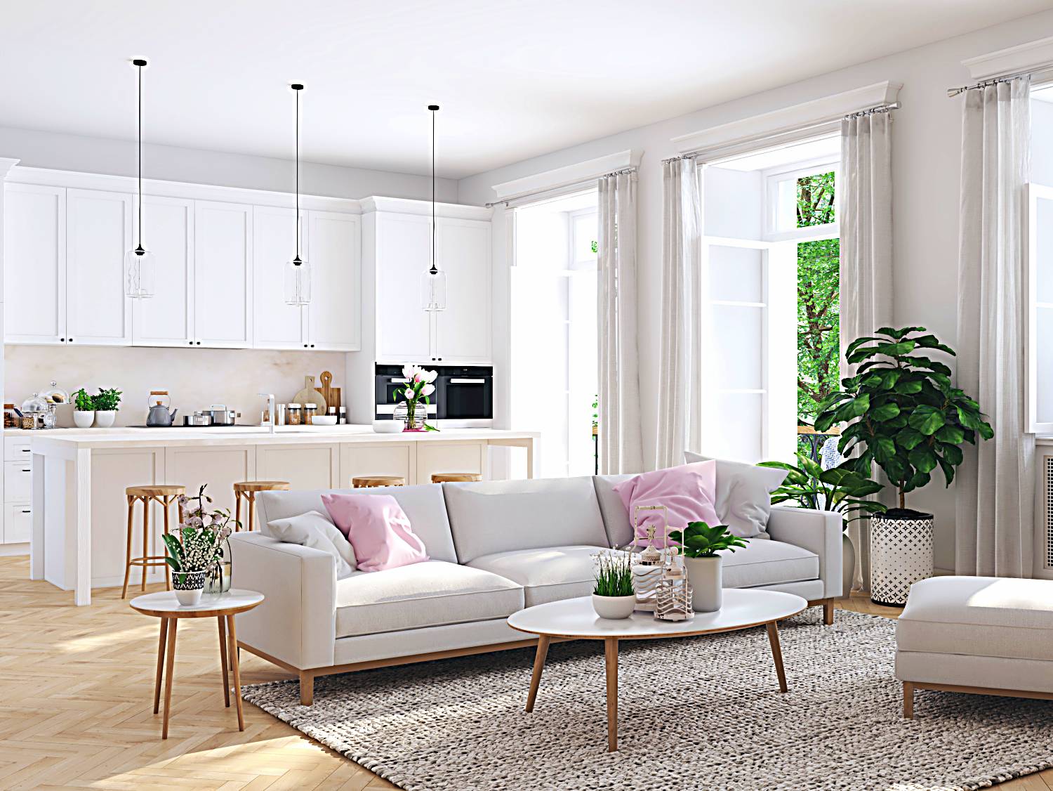 modern room in townhouse with gray rug