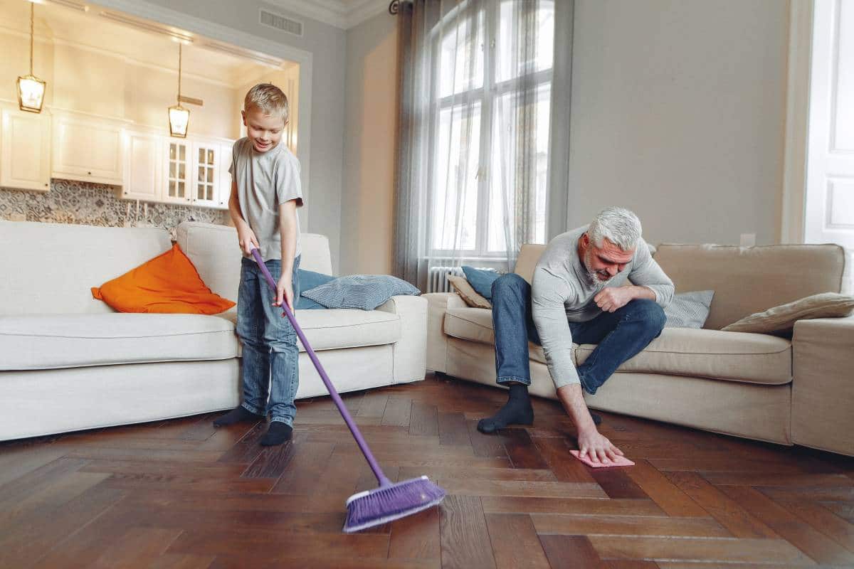 elder and child cleaning