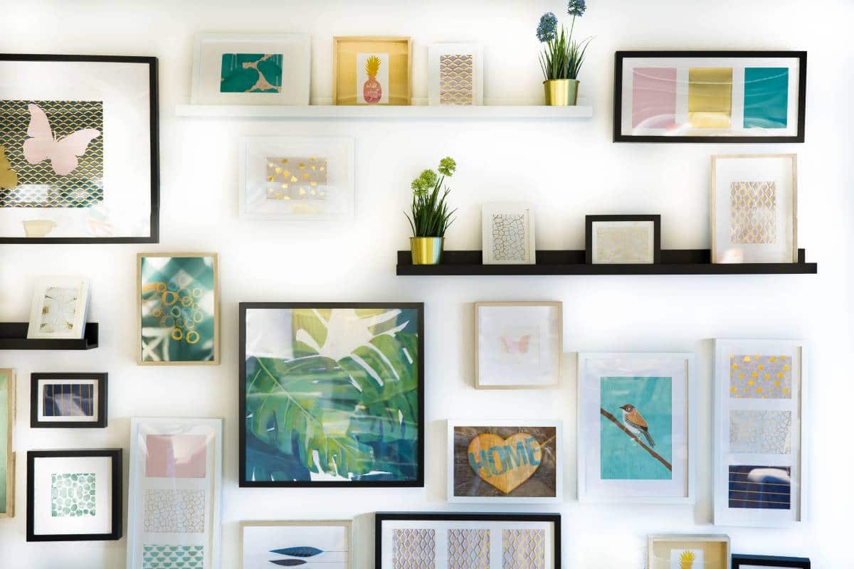 creative wall with assorted paintings