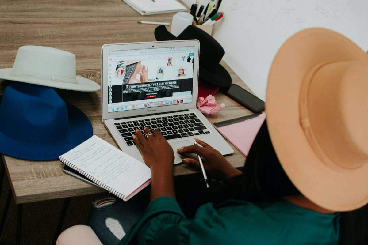 woman setting up an online store