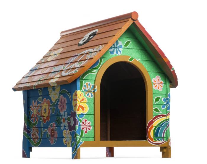dog house with floral paint
