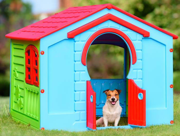 colourful plastic dog house made from kid playground house