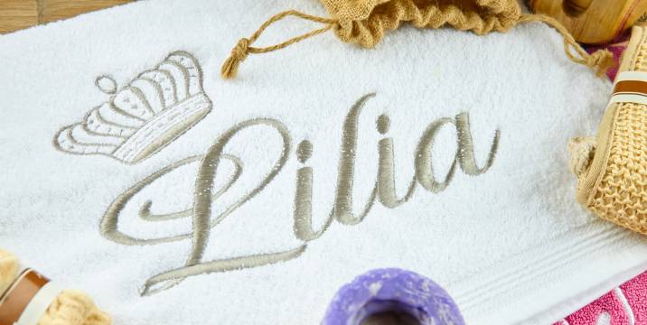 Name embroidered on a towel