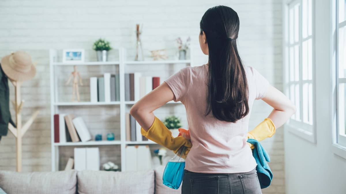 mum cleaning home