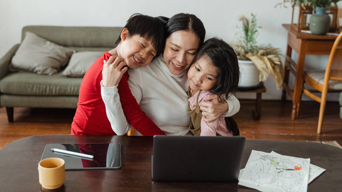 mum with kids at home