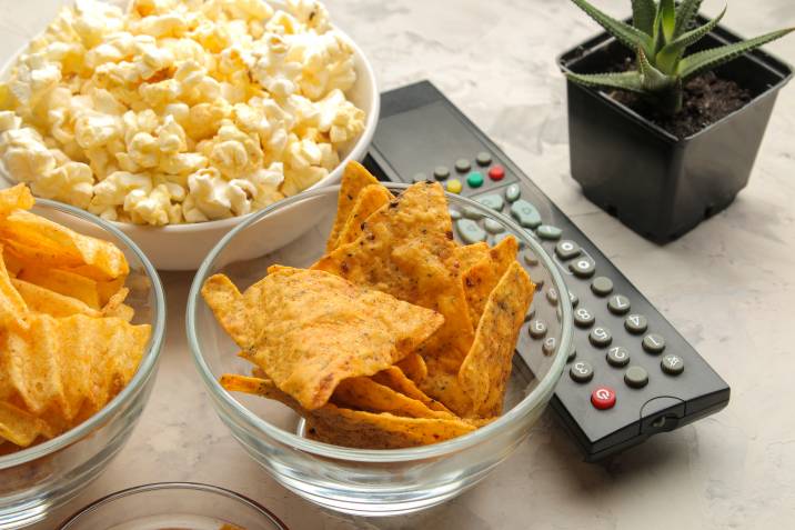 popcorn and various snacks for movie night