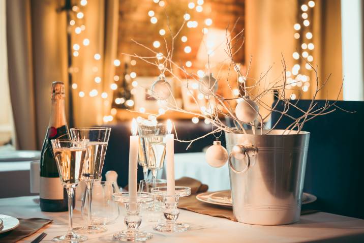 Christmas or new year party table arranged by a freelance event planner 
