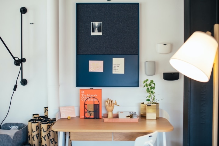 a creative office desk with an indoor plant