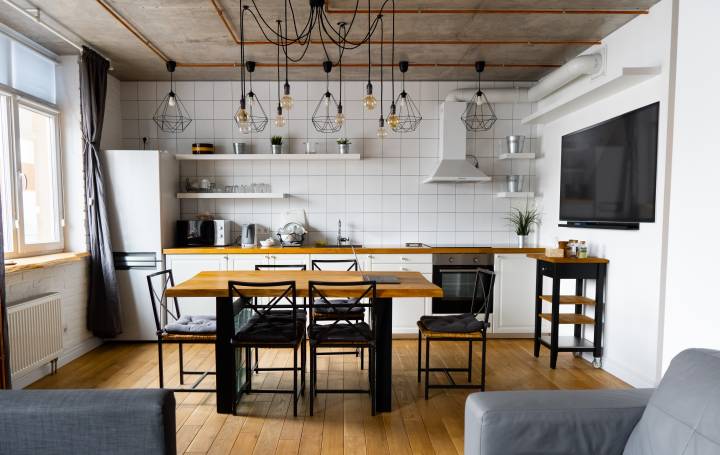Dining room interior design in modern industrial style