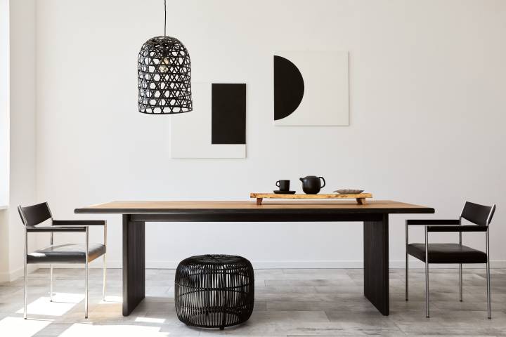 Modern monochrome dining area
