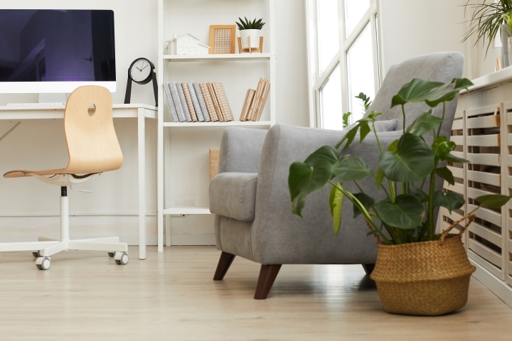 a home office with a cosy reading nook