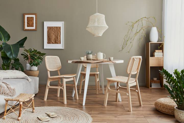 Stylish interior of small dining room with family table