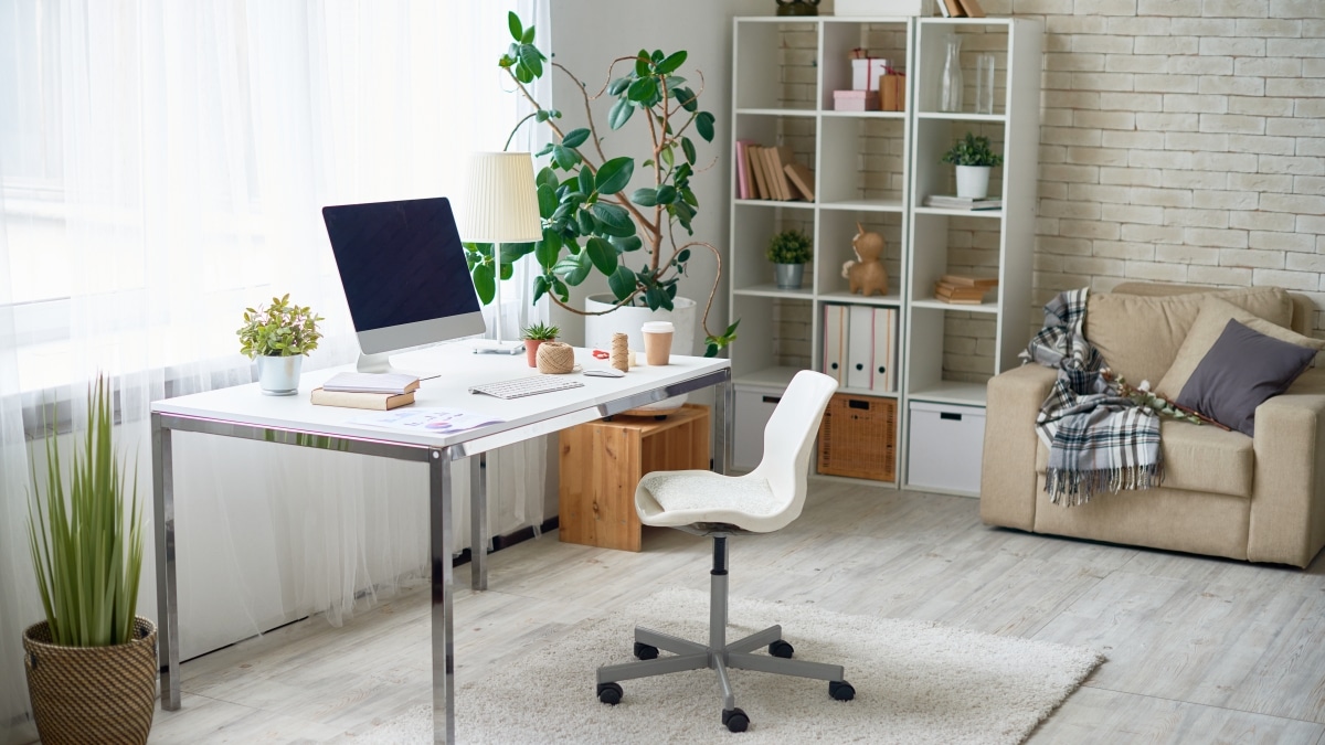 a comfortable home office inside an apartment