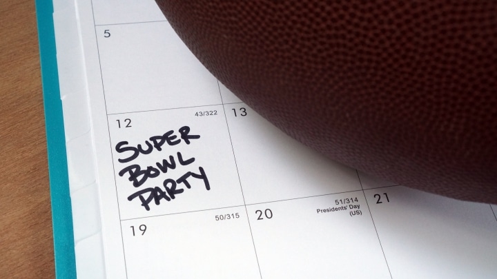 super bowl party scheduled on a calendar