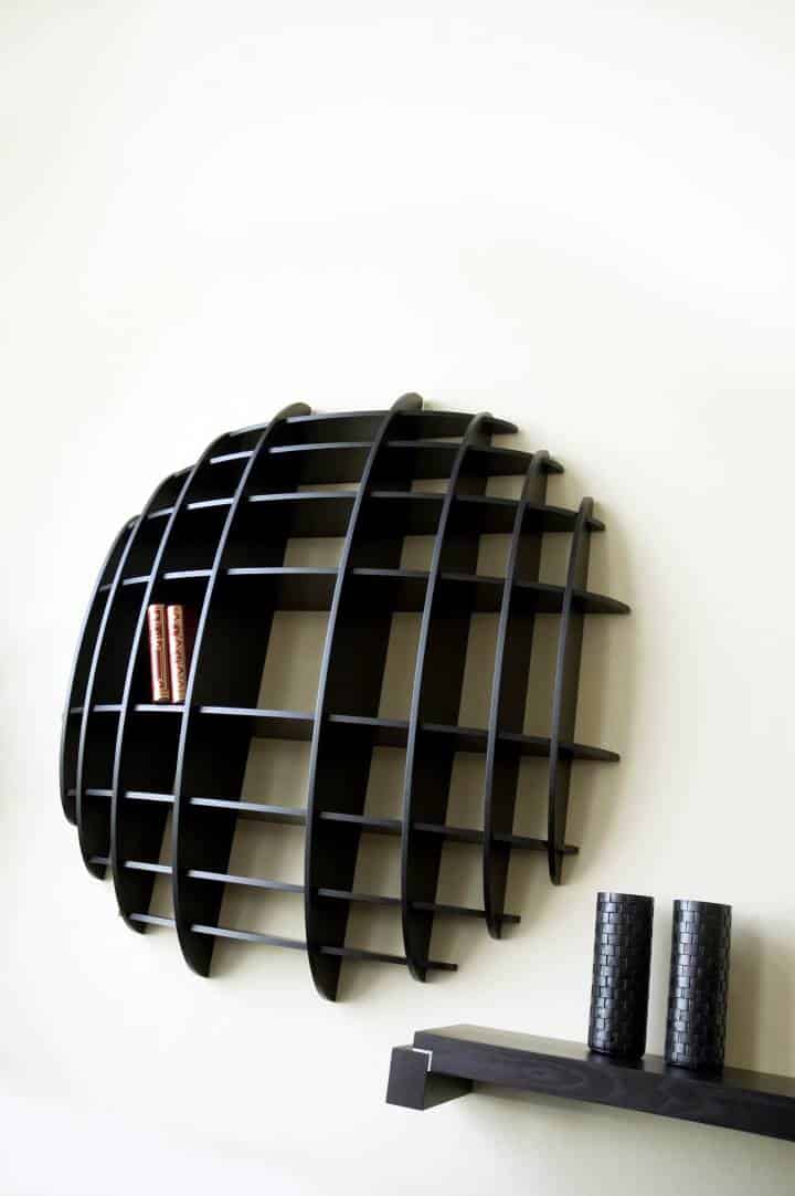 round grid bookshelf