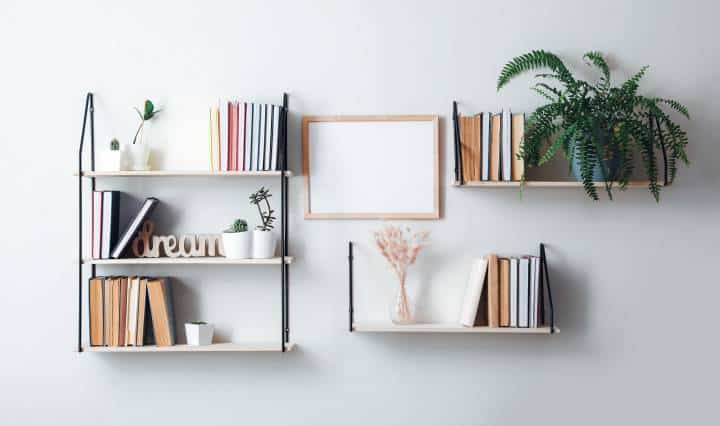 Scandinavian style floating bookshelves