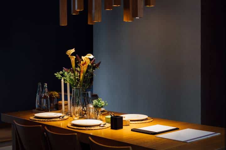 Stylish interior of dining room with mood lighting