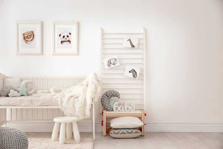 Baby bedroom decorated with pictures of animals