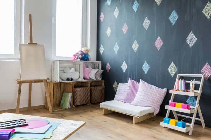 Chalkboard wall in a playroom