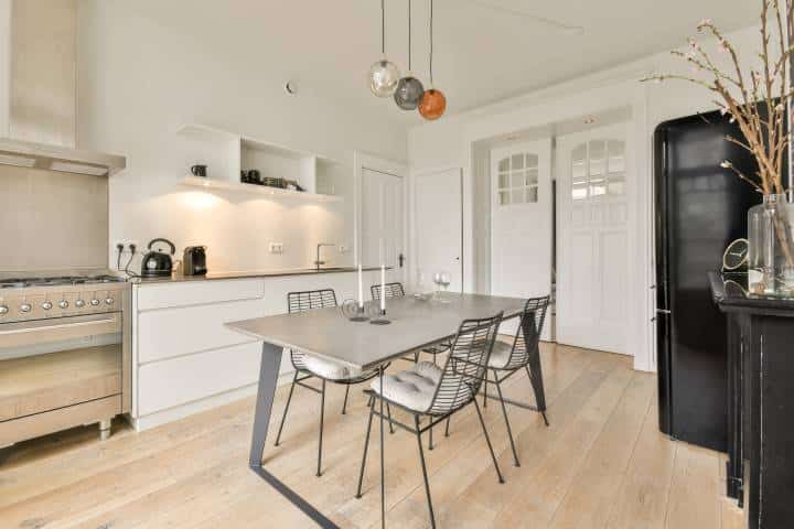 colourful metallic pendants in the dining room