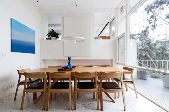 Minimalist overhead lighting in the dining room