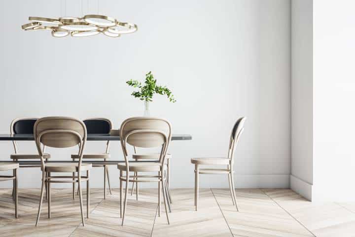 modern chandelier in the dining room