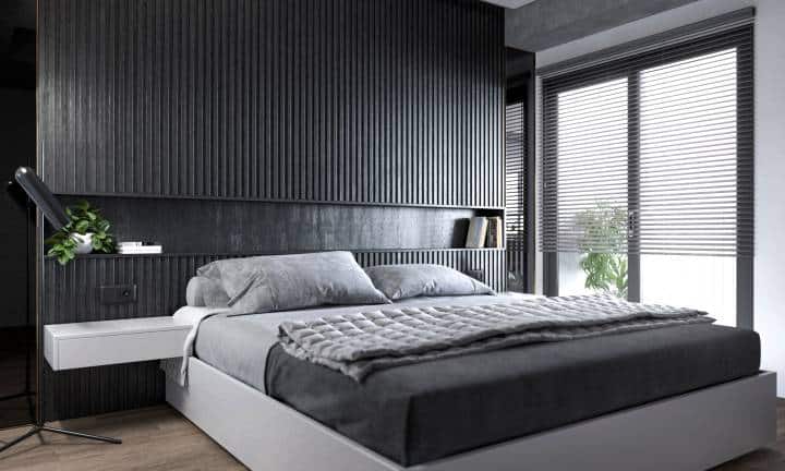 luxurious black monochromatic bedroom interiors