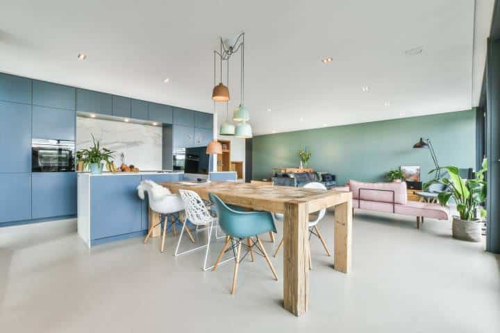 multi-light colored pendant in the dining room