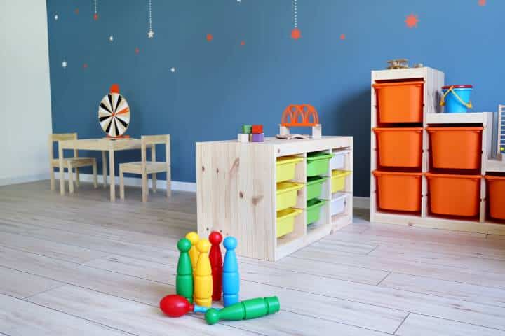 Stylish interior of modern playroom in kindergarten