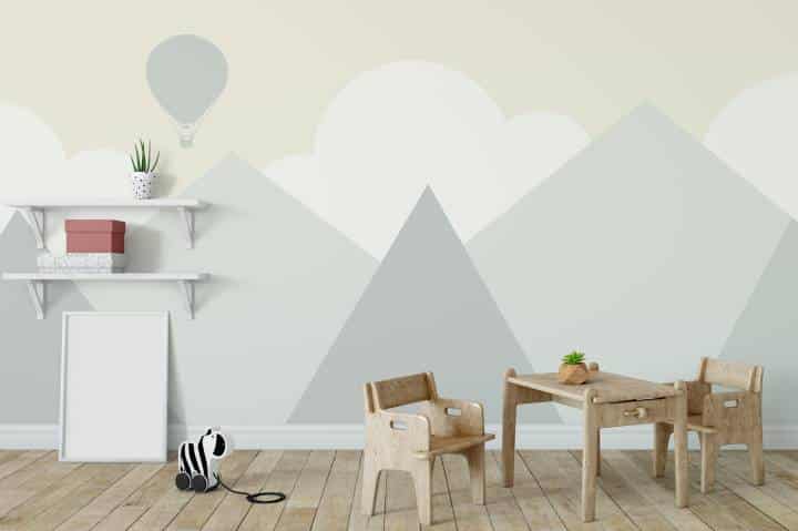 Children's playroom with painted wall art
