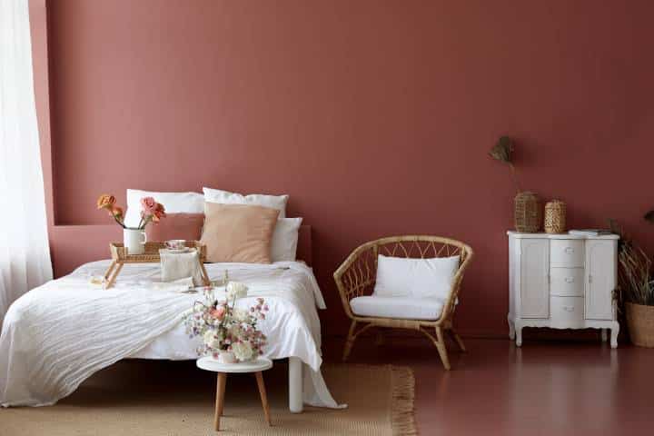 bedroom with rich colours and warm tones