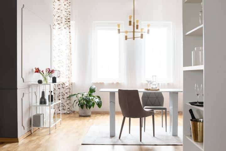 stacked overhead lighting design in the dining room