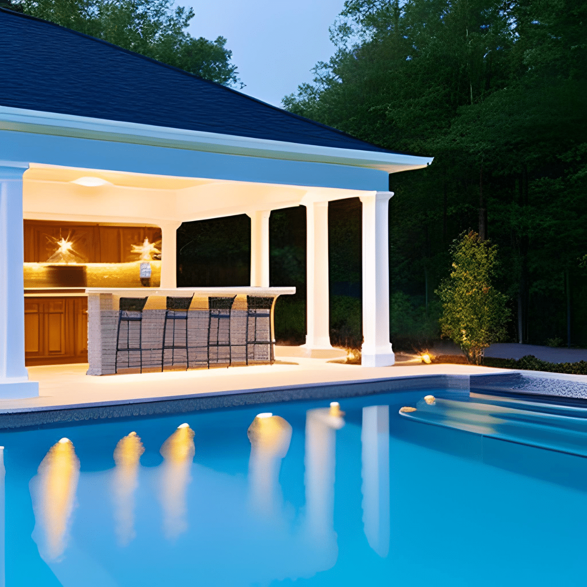 open-air pool house with bar seating 