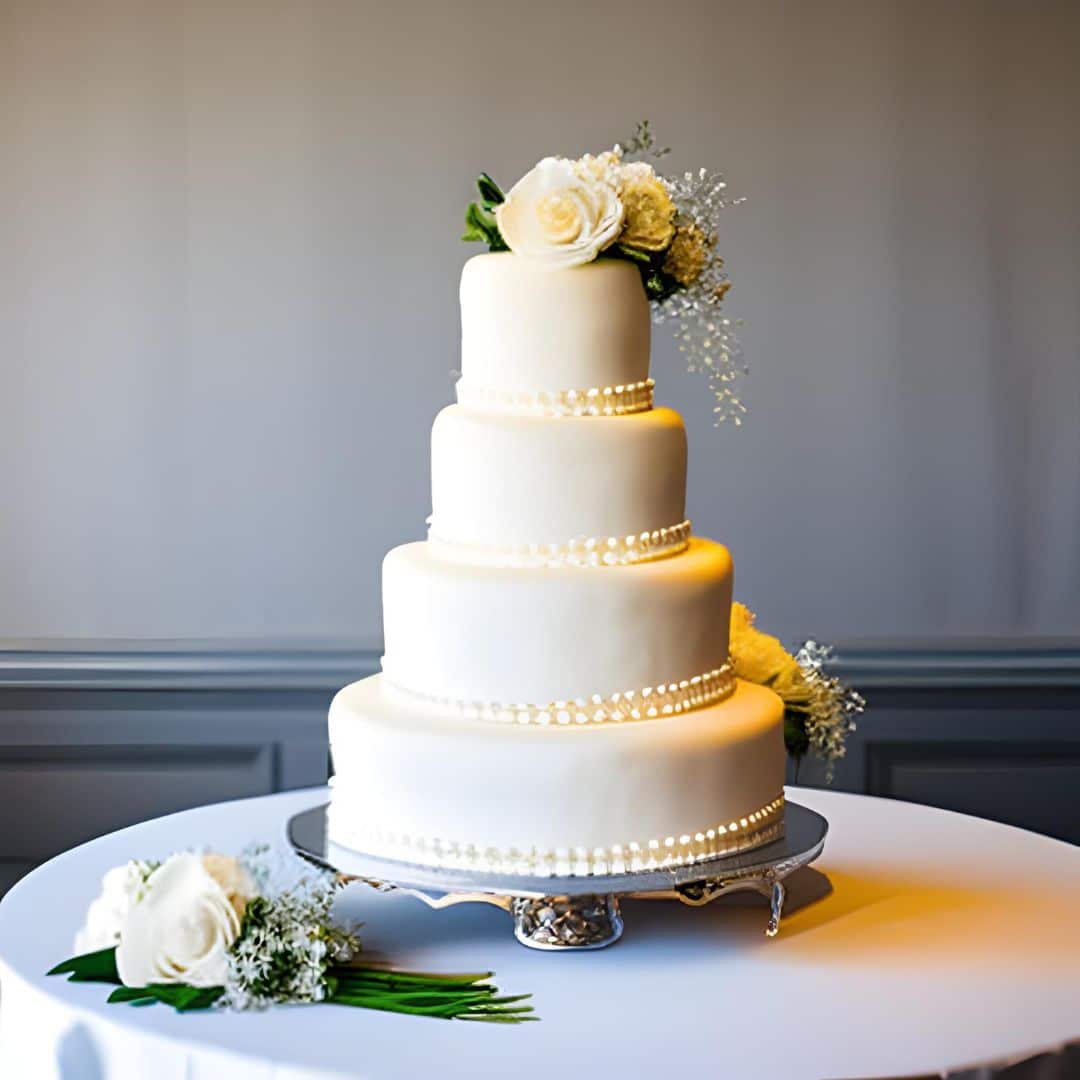 classic four-tiered white wedding cake