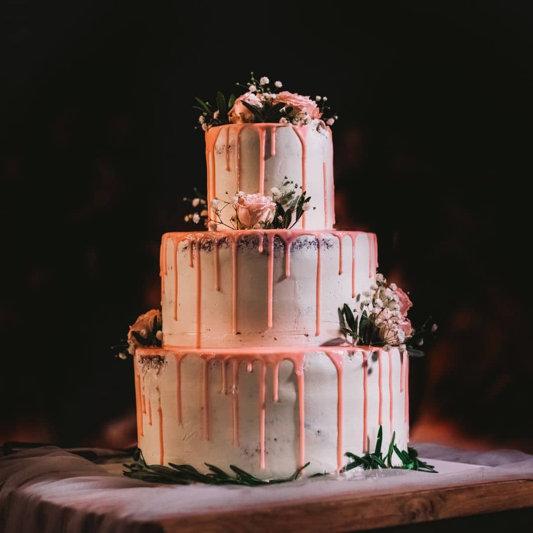 strawberry drip wedding cake