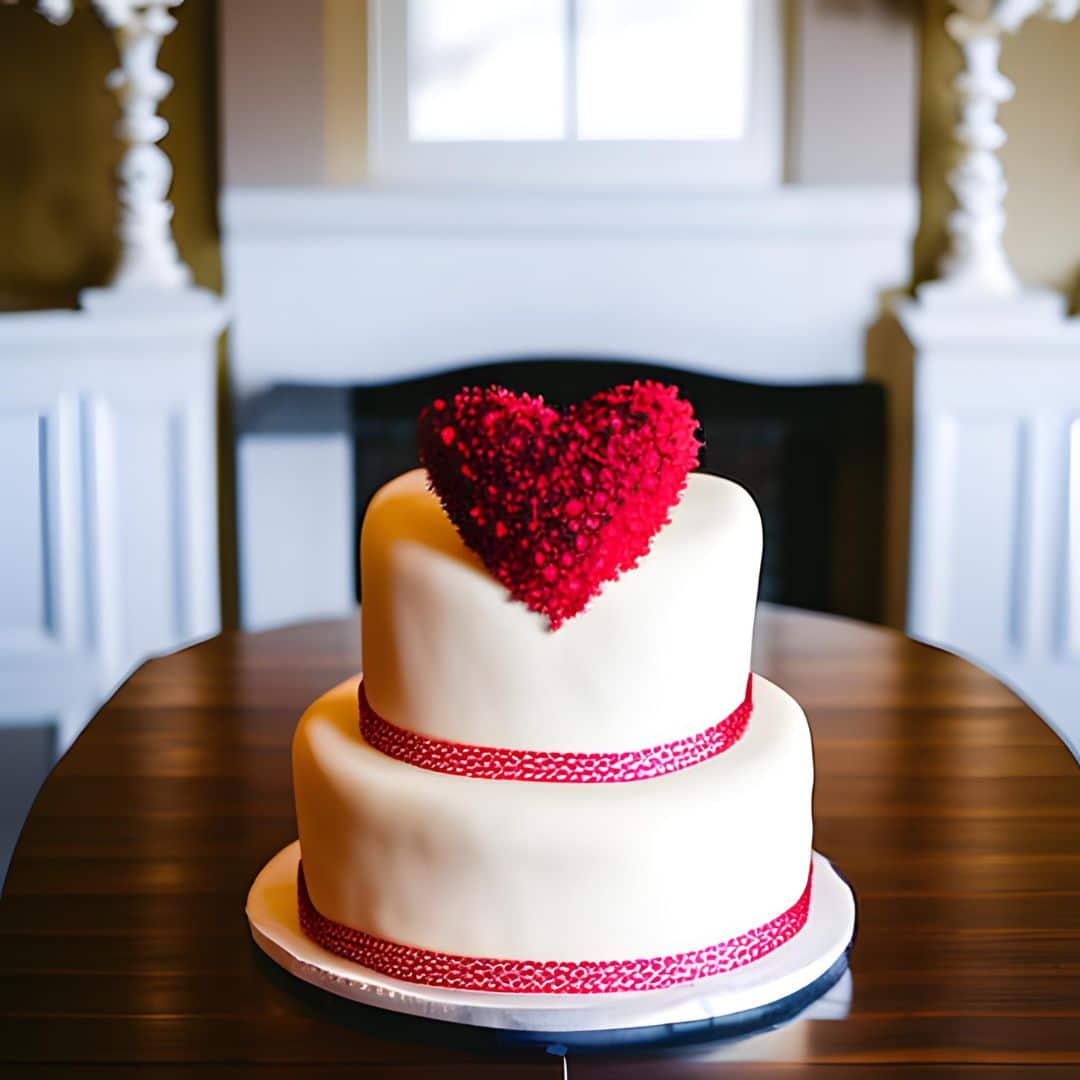 wedding cake with a heart-shaped topper