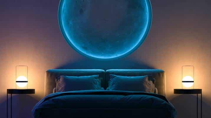LED light strip, blue moon on the wall in the bedroom