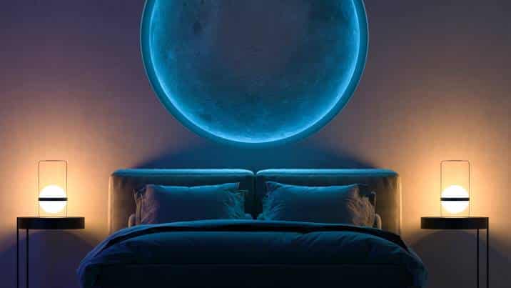 LED light strip, blue moon on the wall in the bedroom