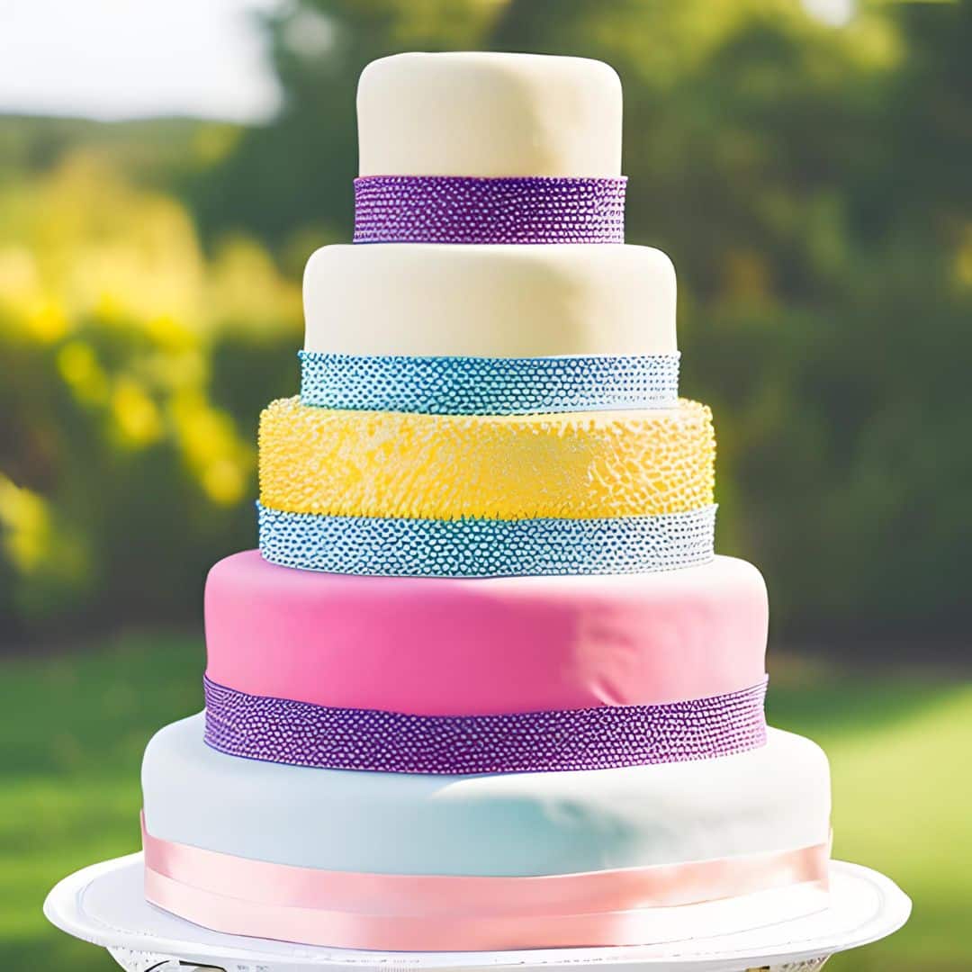 multi-coloured wedding cake