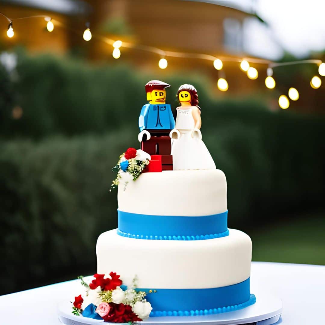 wedding cake with Lego topper