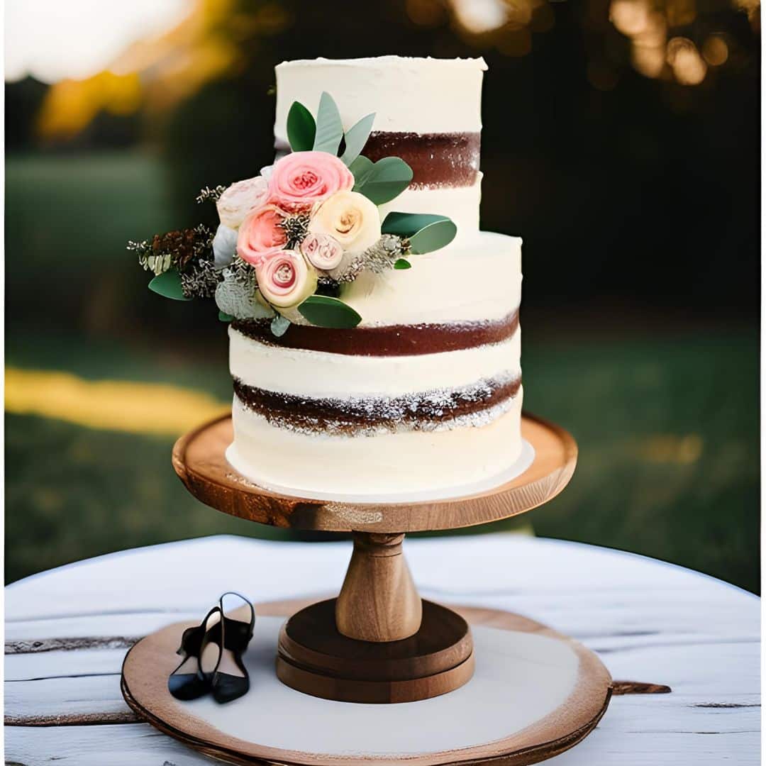 semi-naked wedding cake with a rustic theme