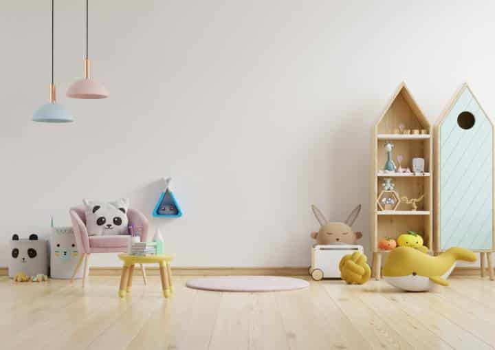 House shaped shelf in a children's play room