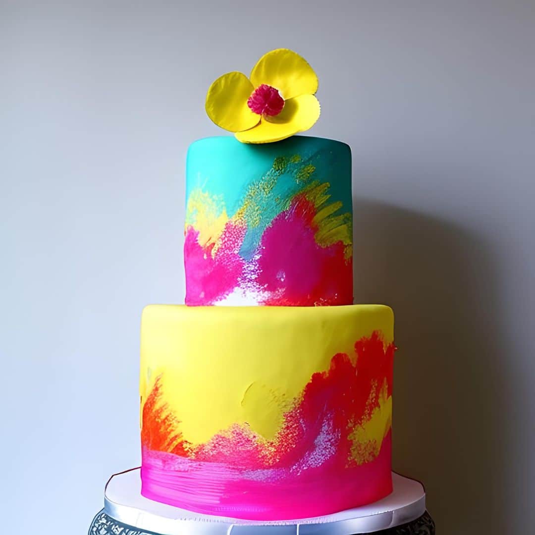 wedding cake with vibrant brush strokes