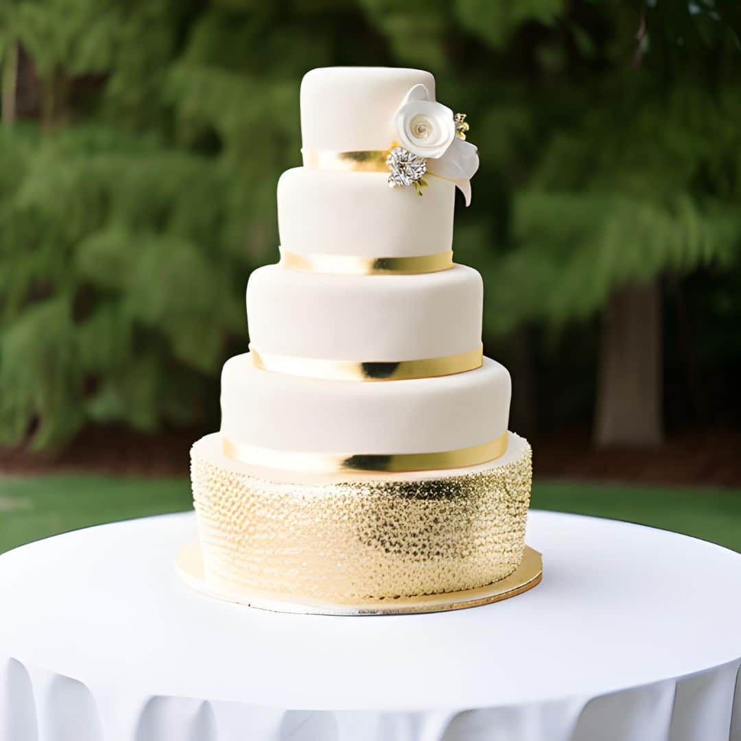 wedding cake with gold accents