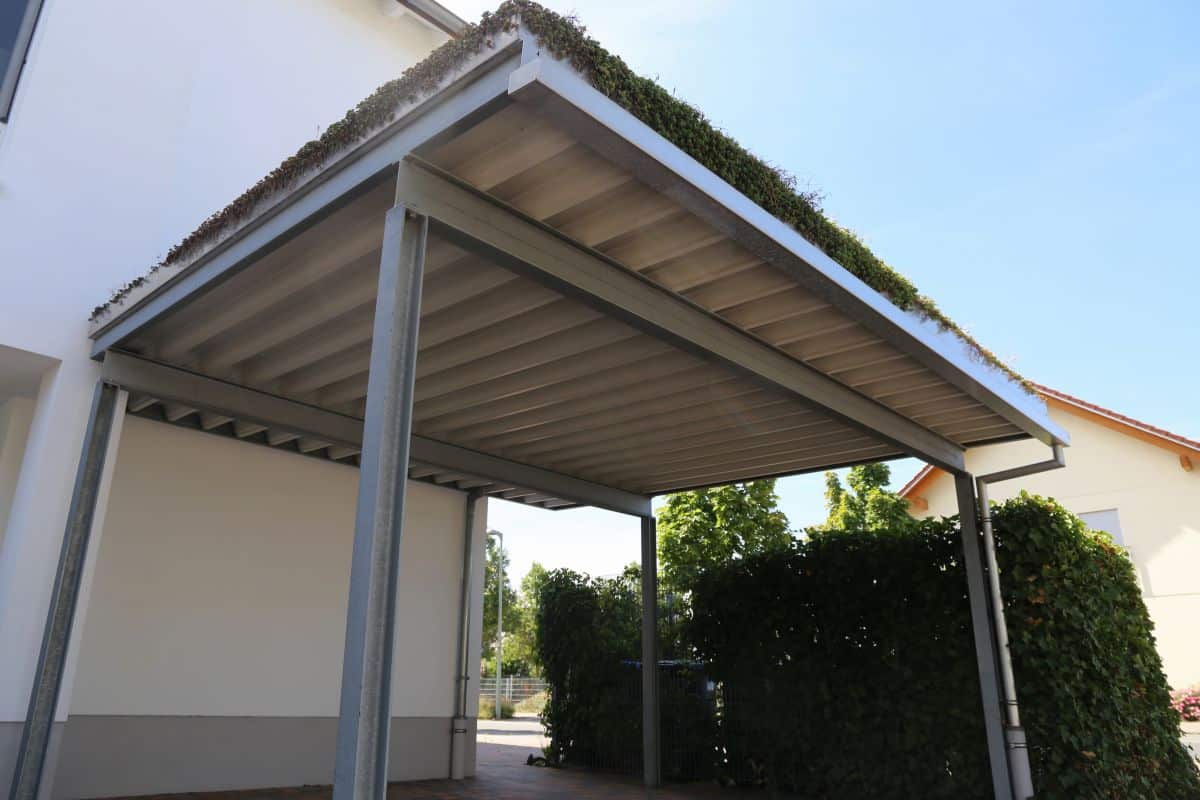 aluminium carport with greenery on the roof 